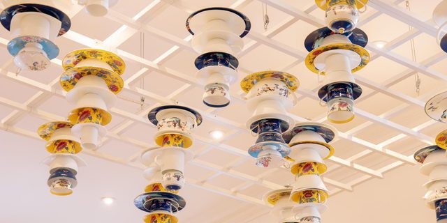 Buxton Crescent Experience tea cups on ceiling